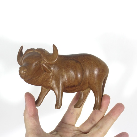 Mid Century Modern Carved Water Buffalo, Teak Wood Bull Sculpture African Animal - Picture 2 of 7